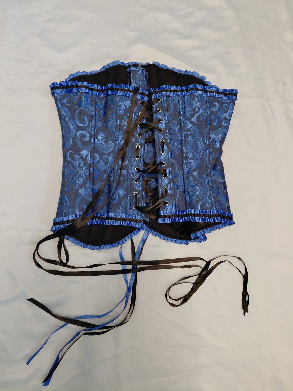 Blue Brocade Lace-Up Waist Corset
